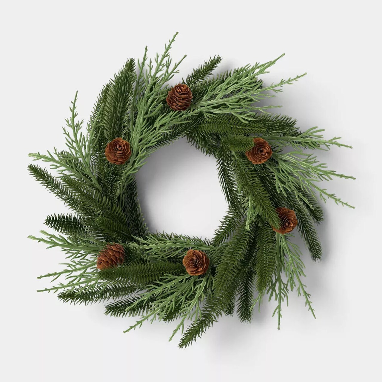 Mini Mixed Green Christmas Wreath Compact Holiday Decor Accent 12in H x 12in W x 3.5in D